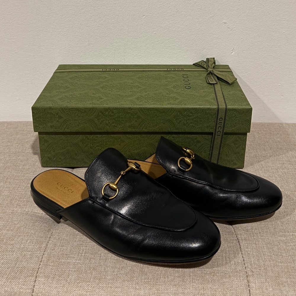 Authentic Gucci Princetown Loafer Mule Slipper Black Leather W EU39.5/US8-8.5 - Picture 2 of 9